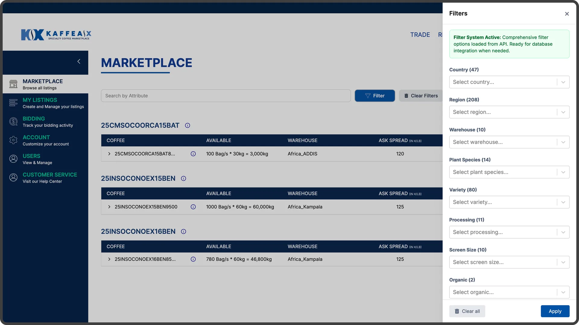 Kaffea-X Platform Interface
